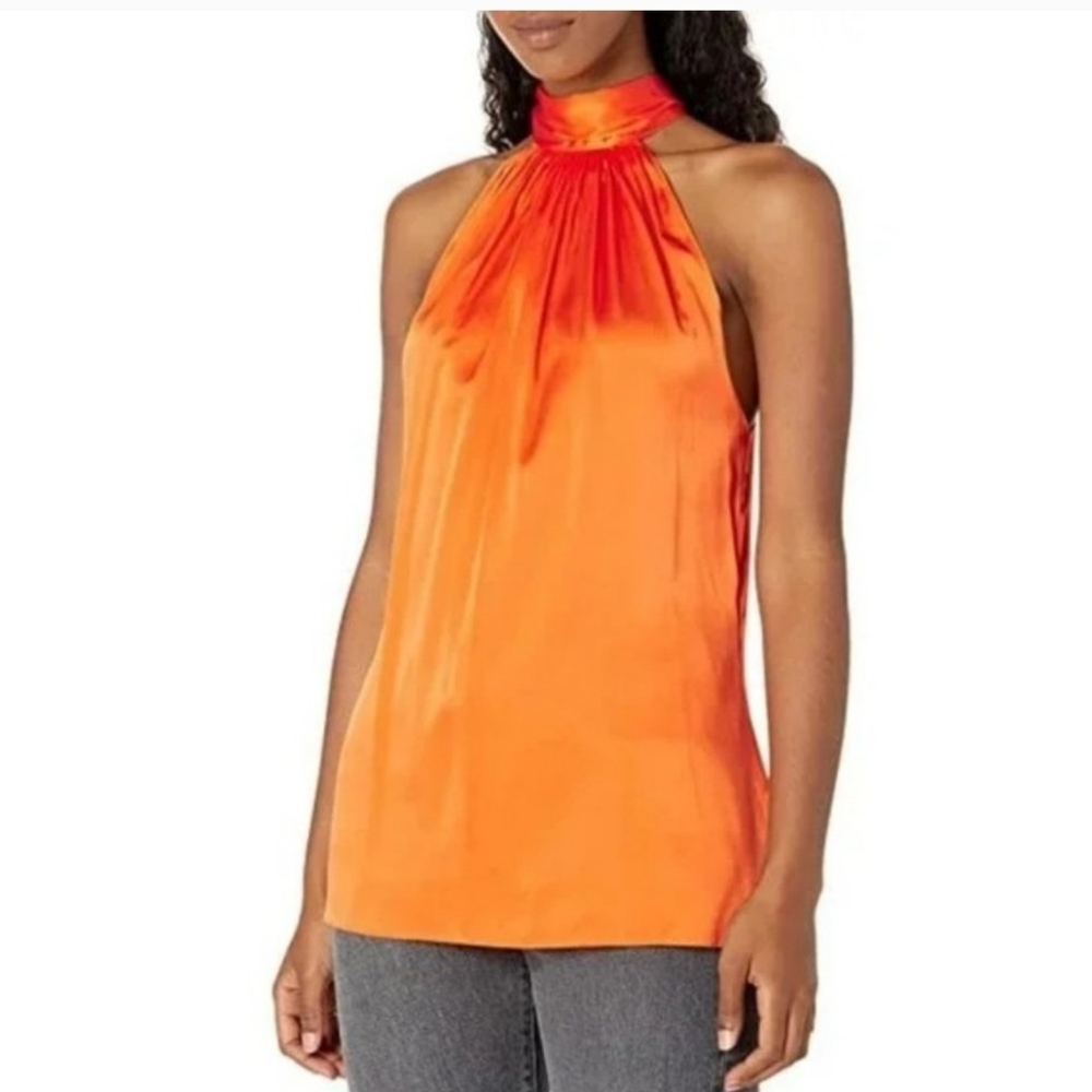 Ramy Brook orange peach tie neck top XS